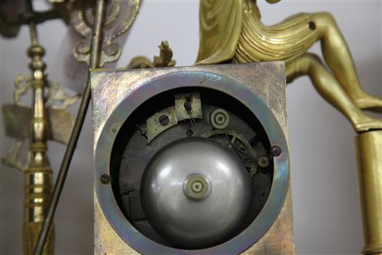 A 19th century French Empire style ormolu mantel clock, 14.5in.